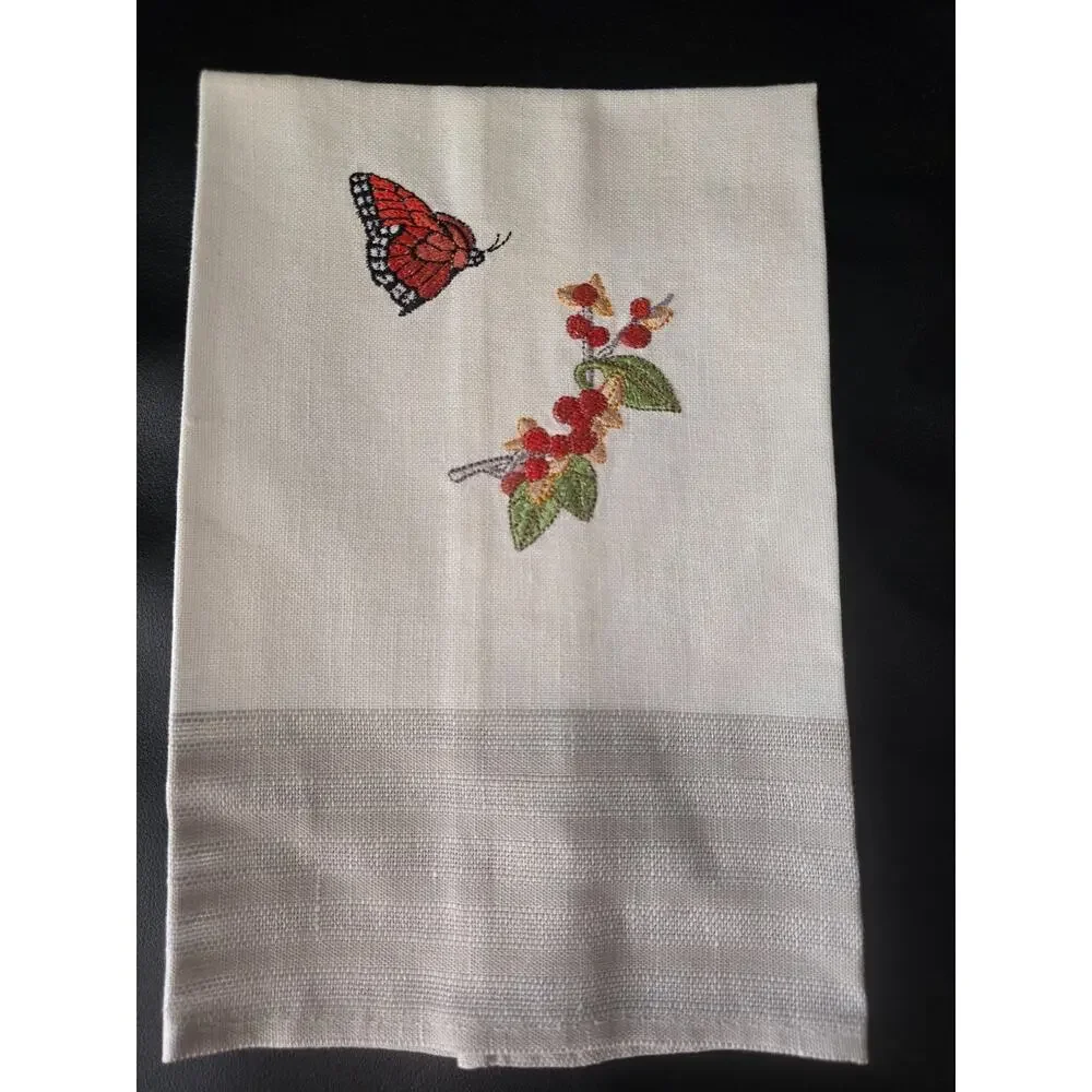 New Embroidered Autumn Denby Pottery Com. 18x18 Set of 4 Napkins